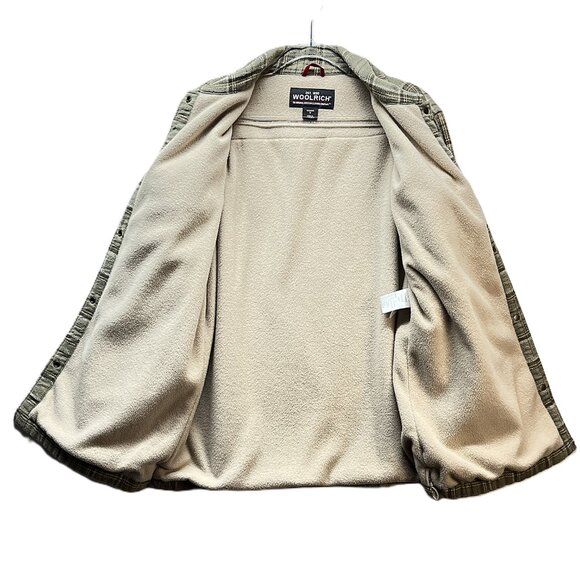 VTG Woolrich Fleece Lined Jacket Green Tan Strips Checked Sherpa-lined Flannel M - Picture 4 of 14